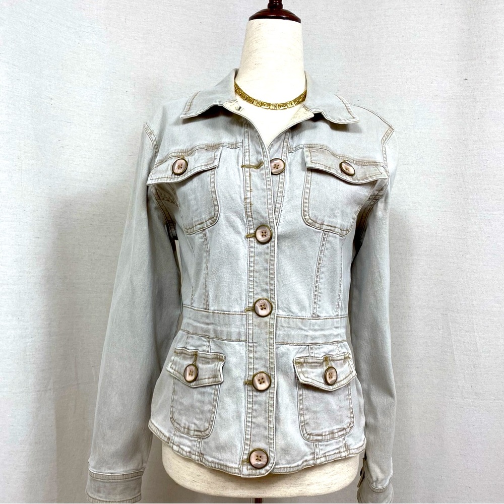 Faded Glory Vintage Y2K Women's Tan Denim Fitted Jacket - Size Small